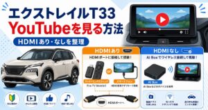 エクストレイルT33でYouTubeを見る方法をHDMIあり・なしに分けて示したアイキャッチ画像