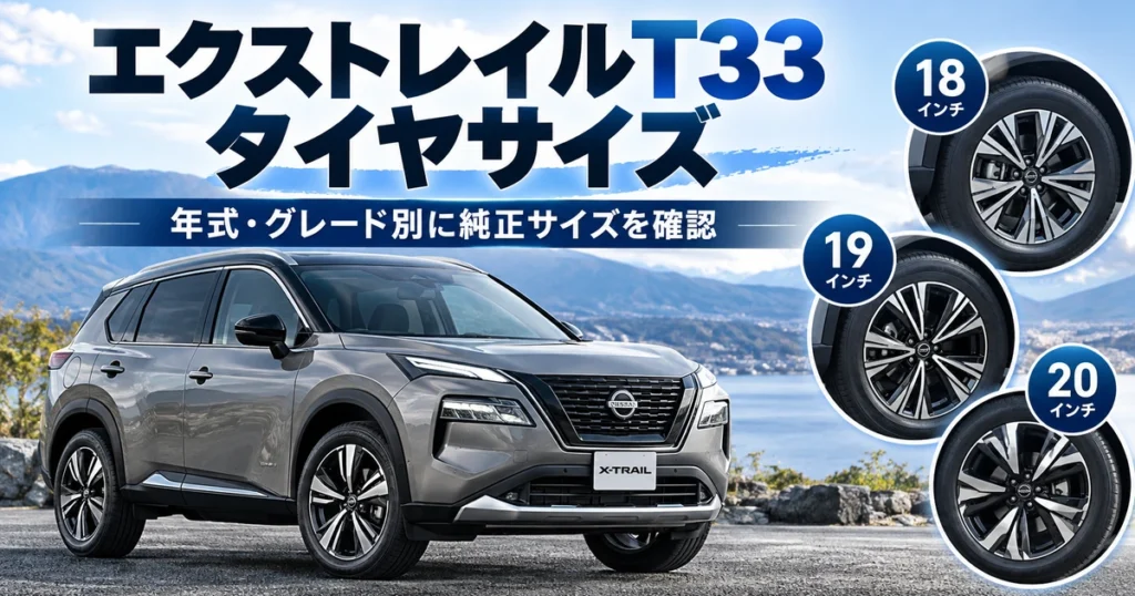 エクストレイルT33のタイヤサイズを18・19・20インチ別に示したアイキャッチ画像