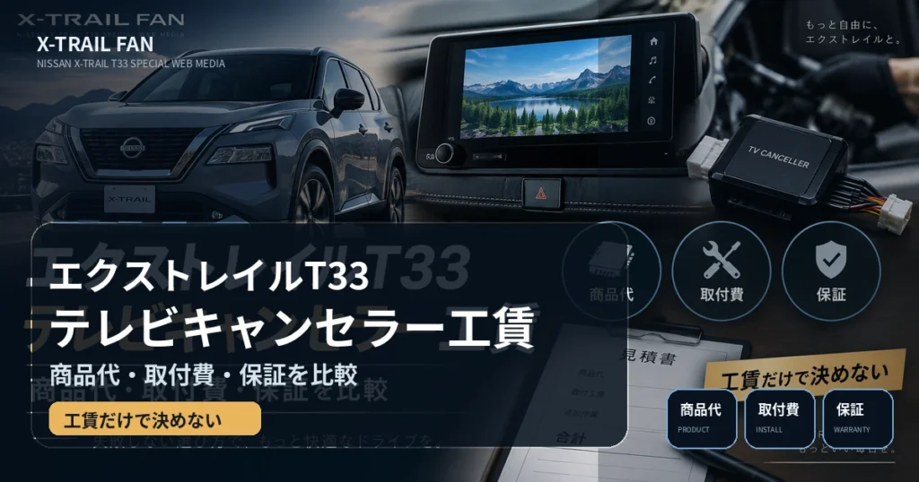 エクストレイルT33のテレビキャンセラー工賃と商品代・取付費・保証を比較