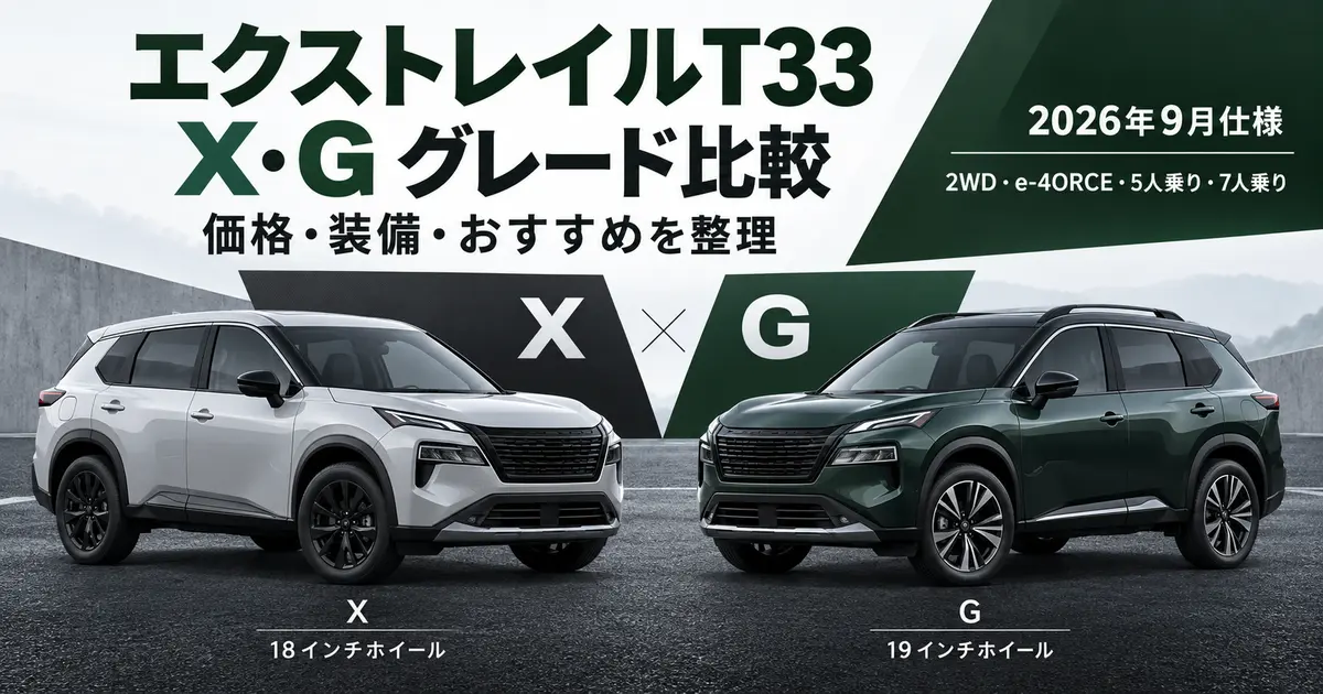 2026年9月仕様のエクストレイルT33についてXとGの価格・装備・おすすめを比較