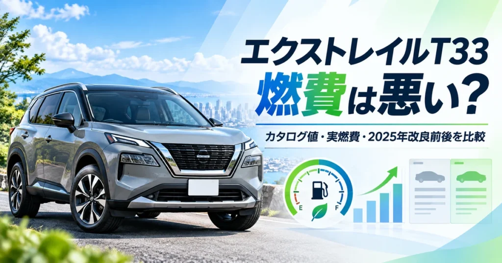 エクストレイルT33の燃費についてカタログ値・実燃費・2025年改良前後を比較するアイキャッチ画像
